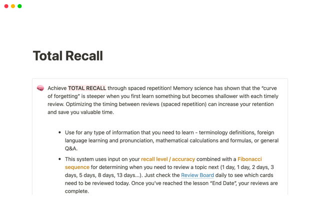 Total Recall - Dynamic Spaced Repetition Learning
