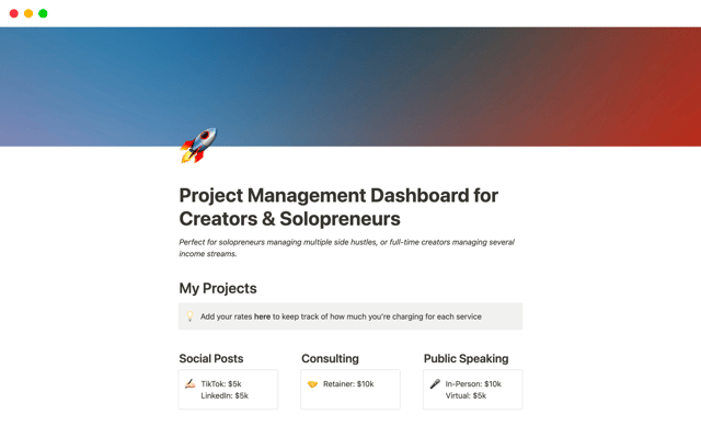 Project Management Dashboard for Creators & Solopreneurs