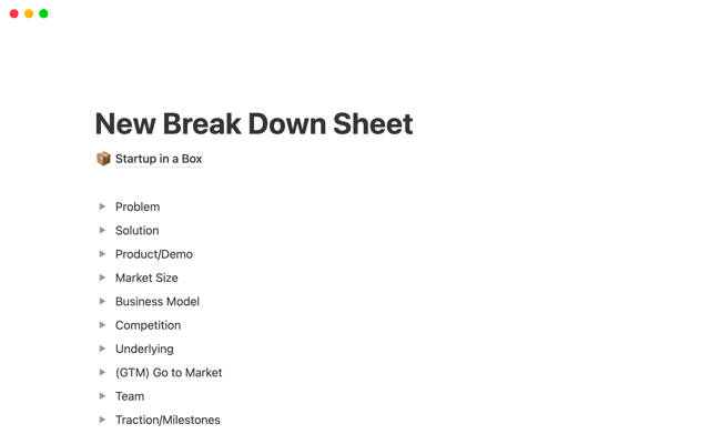 Business Concept Breakdown Sheet