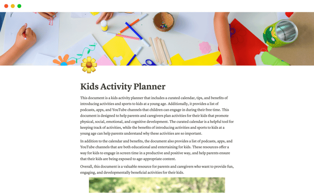 Kids Activity Planner