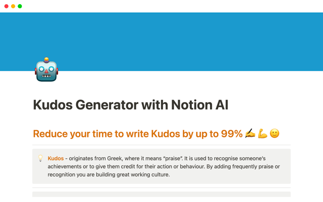 Kudos Generator with Notion AI