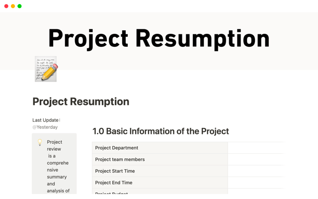 Project Resumption