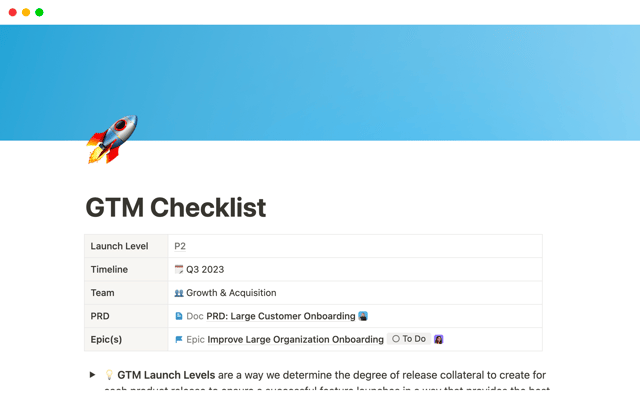GTM Launch Checklist