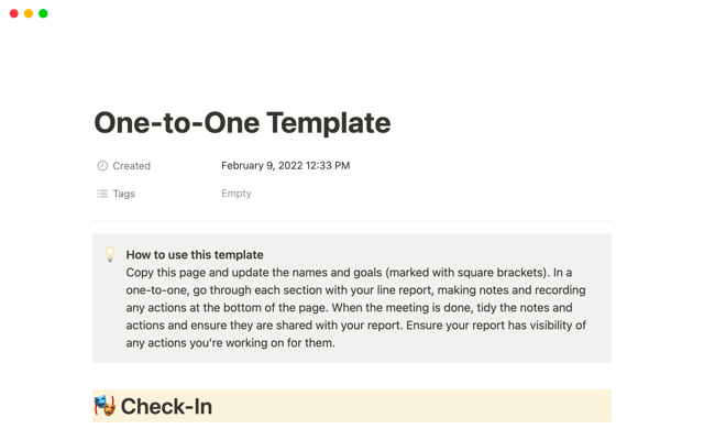 One-to-One Template for Engineering Managers