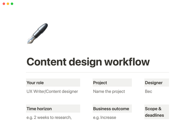 Content design workflow