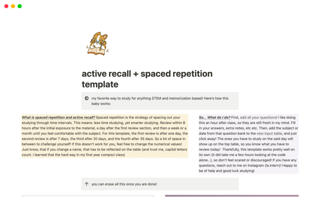 active recall + spaced repetition template