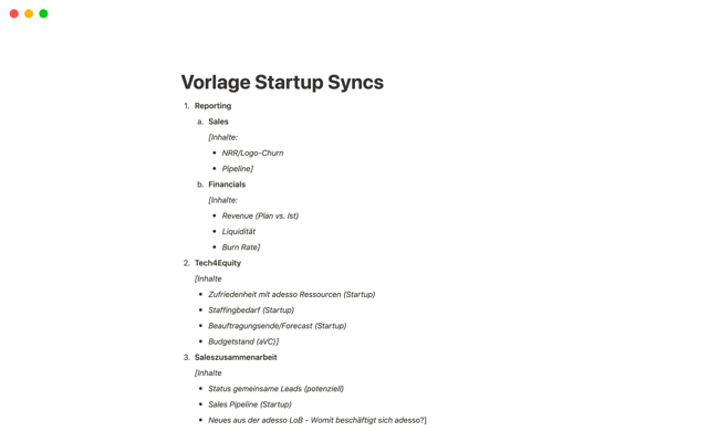 Vorlage an Start-up Syncs