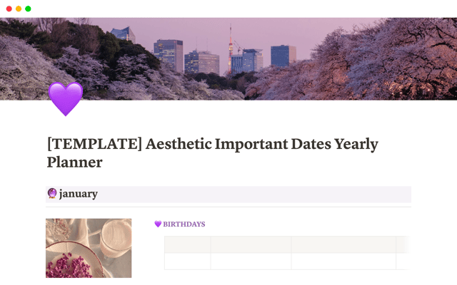 Aesthetic Important Dates Yearly Planner