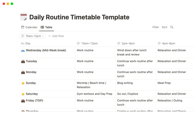 Daily Routine Timetable