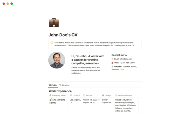 John Doe's CV