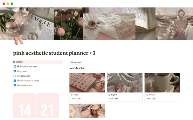 Pink coquette aesthetic student planner