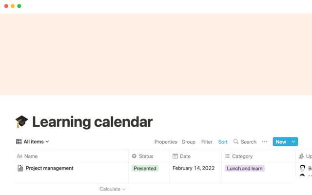 Notion’s learning calendar