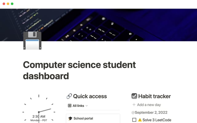 Computer science student dashboard
