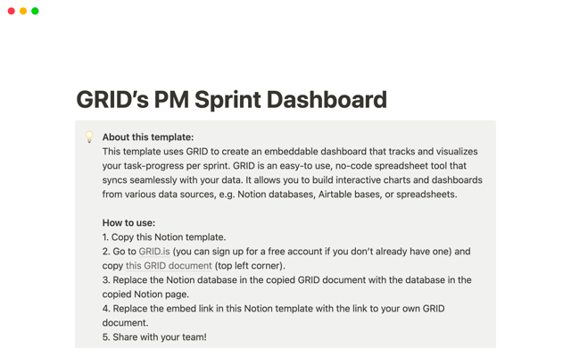 GRID's PM Sprint Dashboard