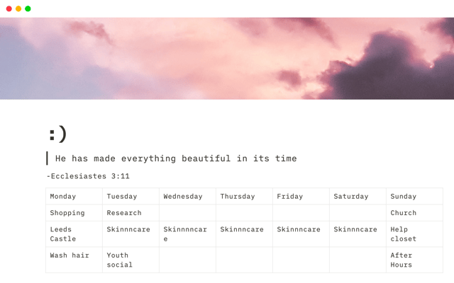 Aesthetic weekly spread