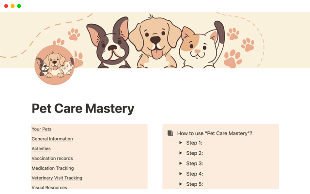 Pet Care Mastery: Simplify Your Life as a Multi-Pet Owner with Notion Template