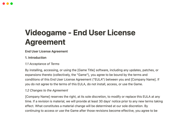 Videogame - End User License Agreement