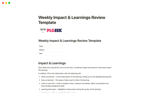 Weekly Impact & Learnings Review Template