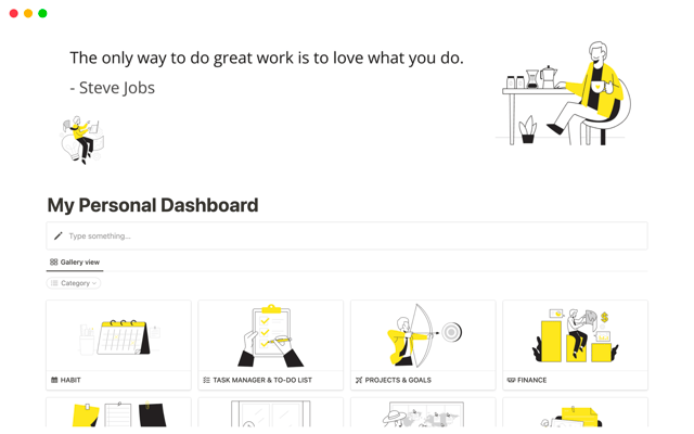 My Personal Dahsboard: Productivity and Life Organizer Notion Template