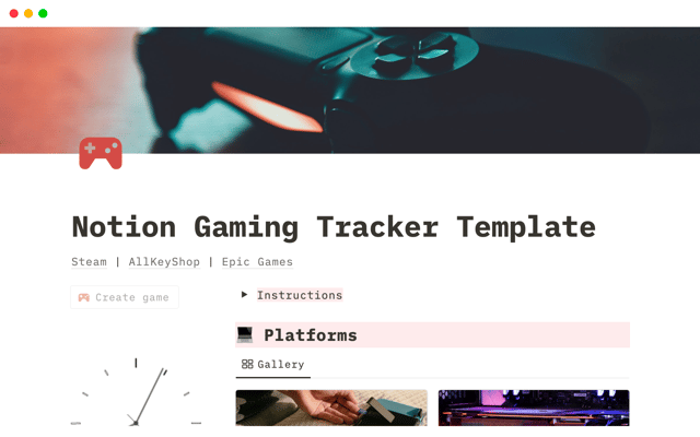 Notion Gaming Tracker Template