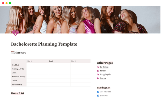Bachelorette Planning Template