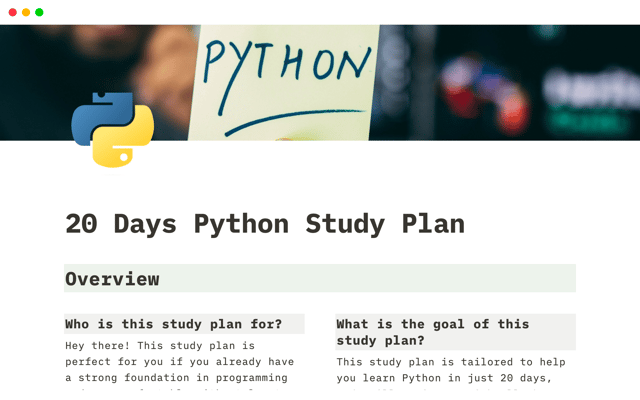 20 Day Python Study Plan