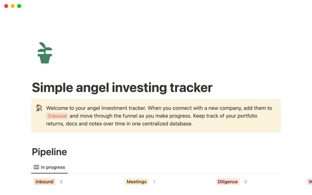 Simple angel investing tracker
