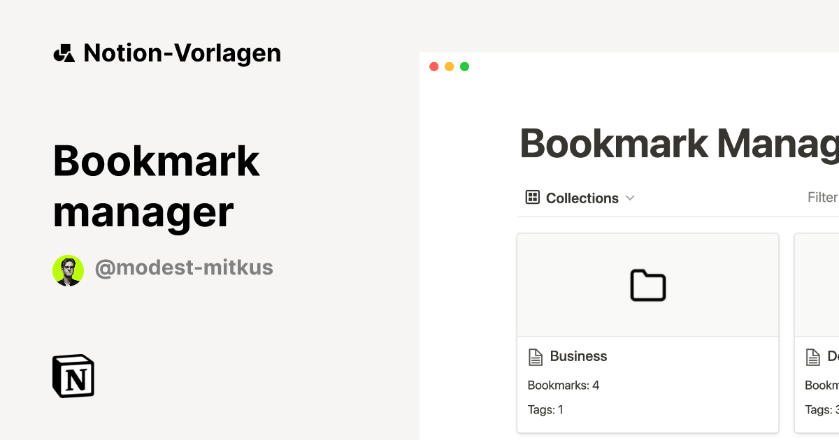 Bookmark manager NotionVorlage