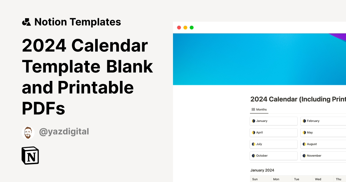2024 Calendar Template Blank and Printable PDFs