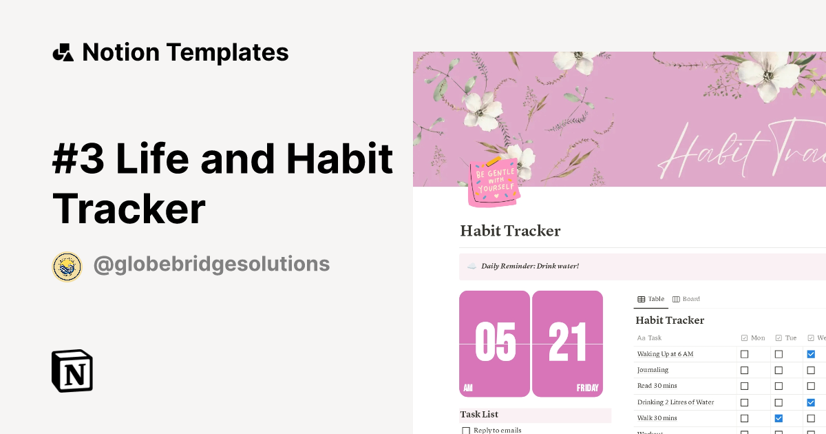 3 Life and Habit Tracker by GLOBE BRIDGE SOLUTIONS Notion Template