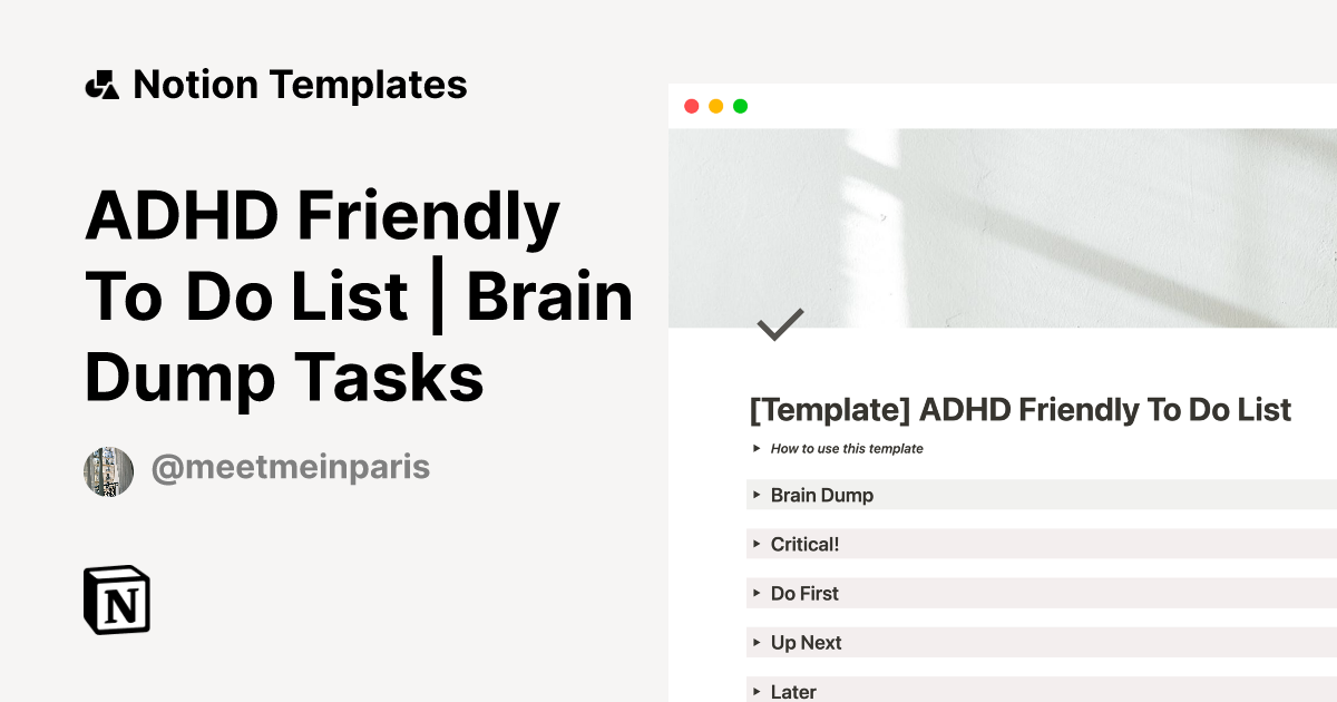 ADHD Friendly To Do List | Brain Dump Tasks Template by Meet me in ...