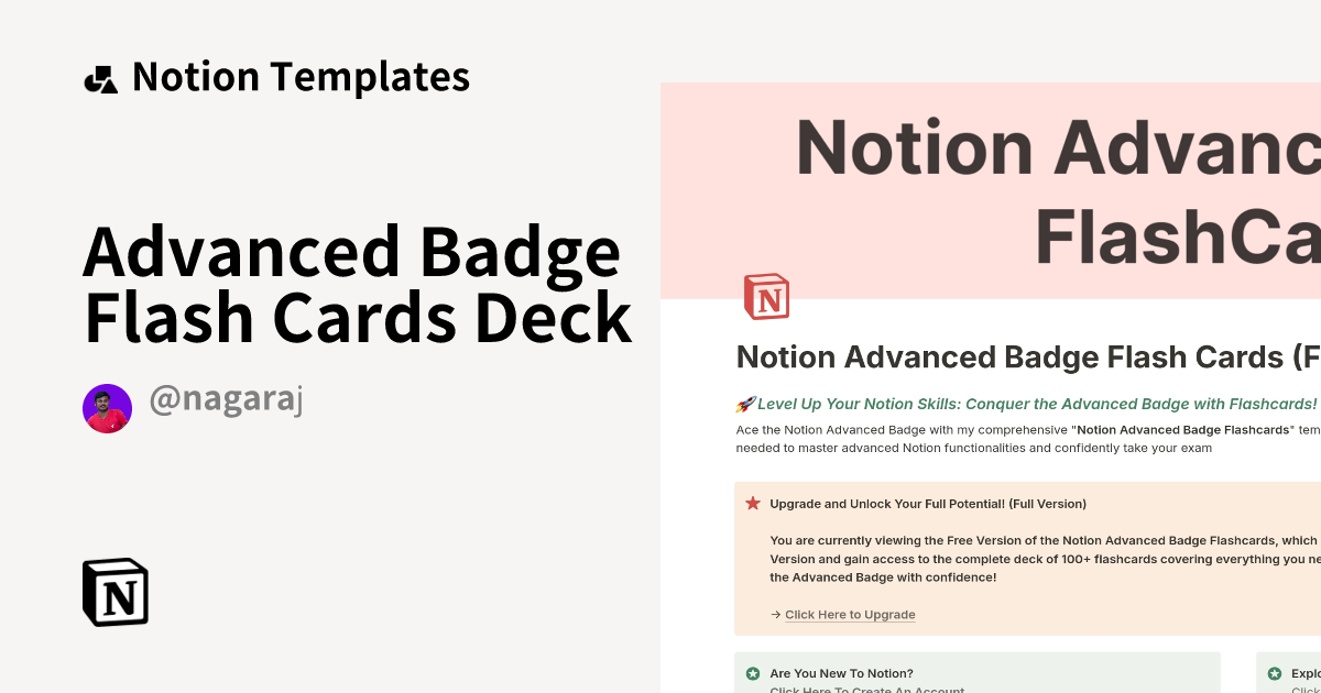 Advanced Badge Flash Cards Deck Notion Template