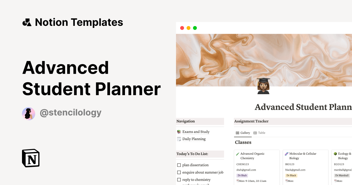 Advanced Student Planner Notion Template