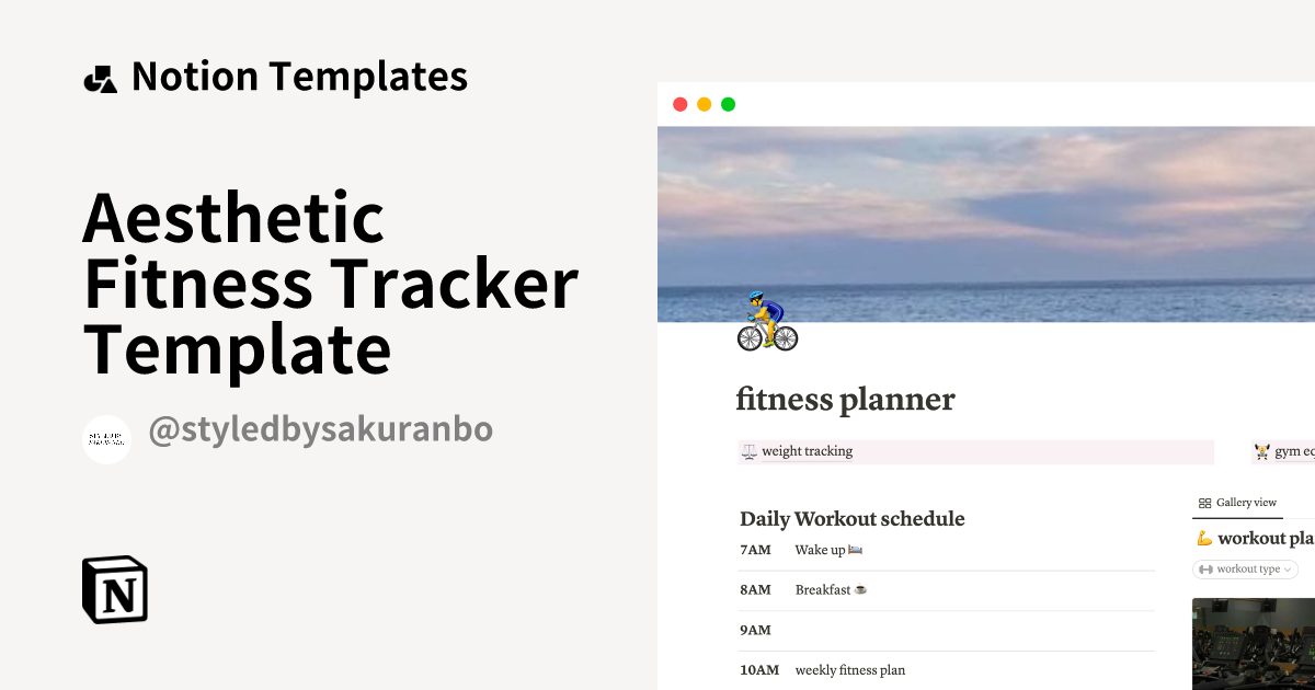 Aesthetic Fitness Tracker Template by Styled by Sakuranbo Notion Template