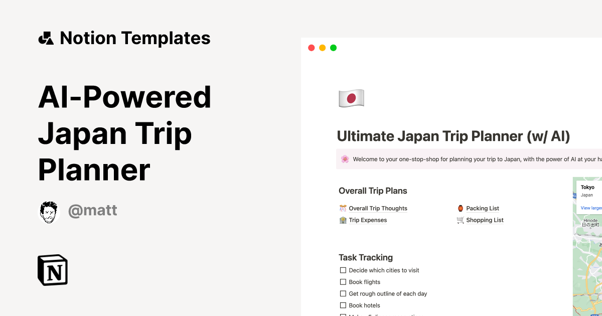 AIPowered Japan Trip Planner Notion Template