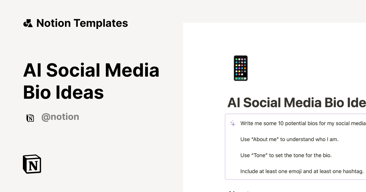 AI Social Media Bio Ideas by Notion Notion Template