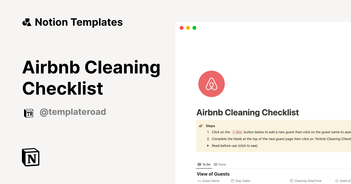 Airbnb Cleaning Checklist Notion Template