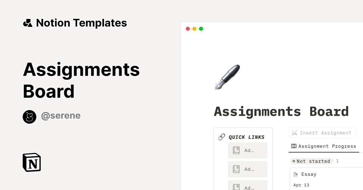 assignments notion template