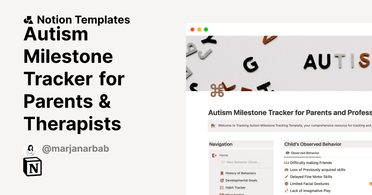 Autism Milestone Tracker for Parents & Therapists by Marjan Arbab