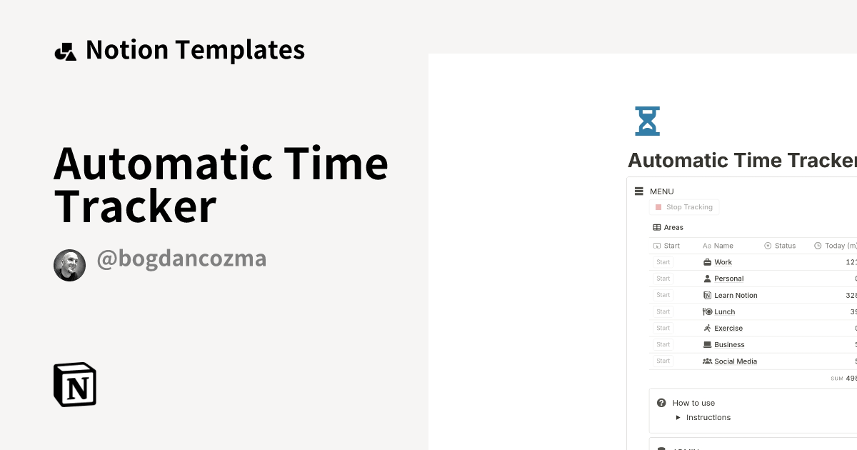Automatic Time Tracker Notion Template