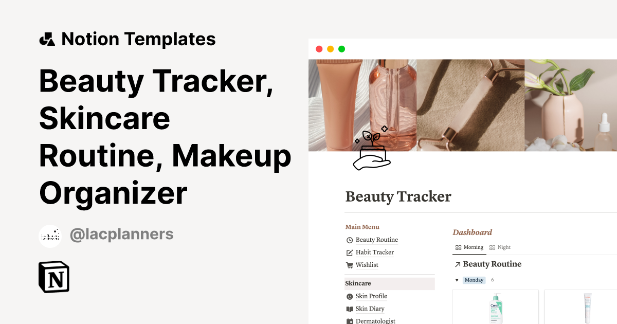 Beauty Tracker, Skincare Routine, Makeup Organizer by LacPlanners