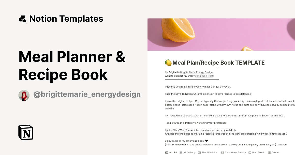 Meal Planner & Recipe Book Notion Template