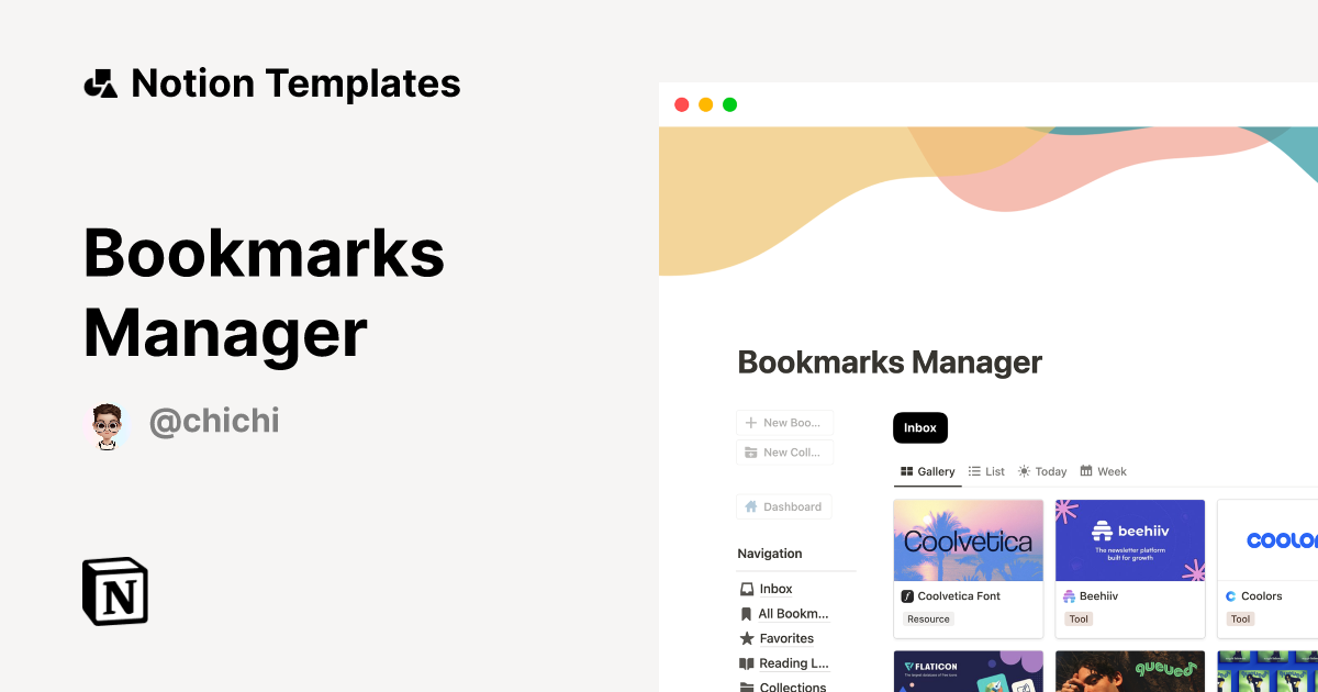 Bookmarks Manager by Chichi Notion Template