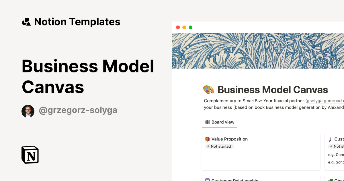 Business Model Canvas Notion Template