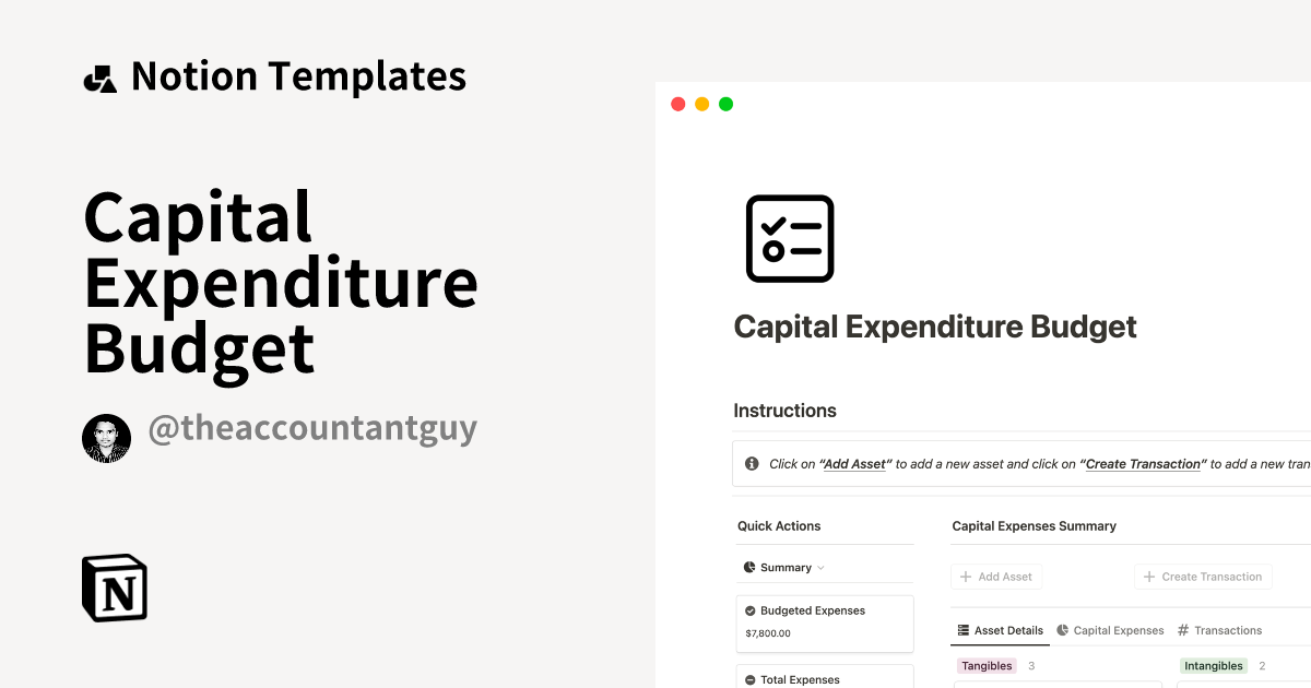 Capital Expenditure Budget Notion Template