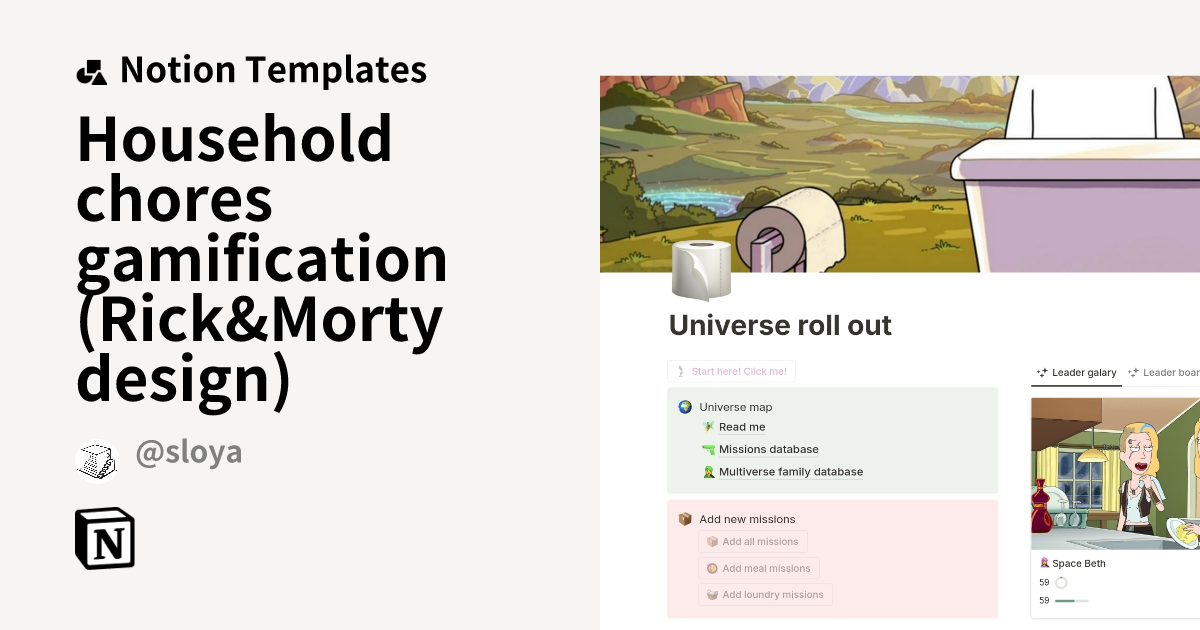 Household chores gamification (Rick Morty design) Template Notion