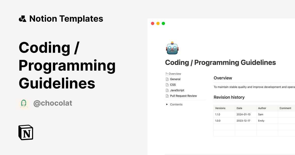 Coding / Programming Guidelines Template | Notion Marketplace