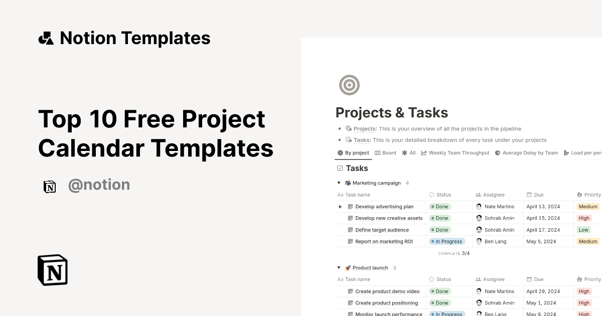 Top 10 Free Project Calendar Templates in Notion | Notion Template Gallery