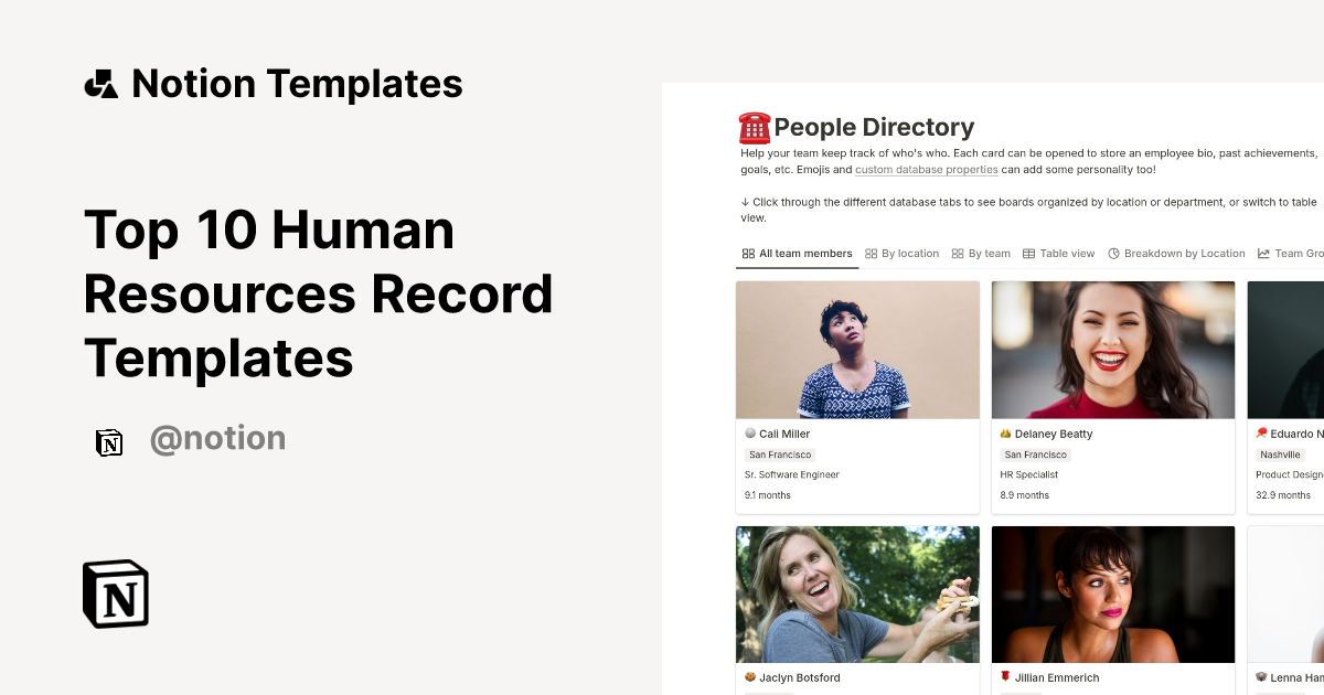 Top 10 Human Resources Record Templates Notion Template Gallery
