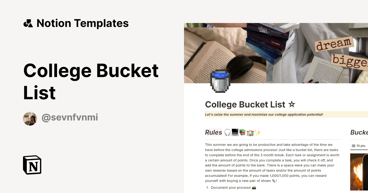 College Bucket List Notion Template